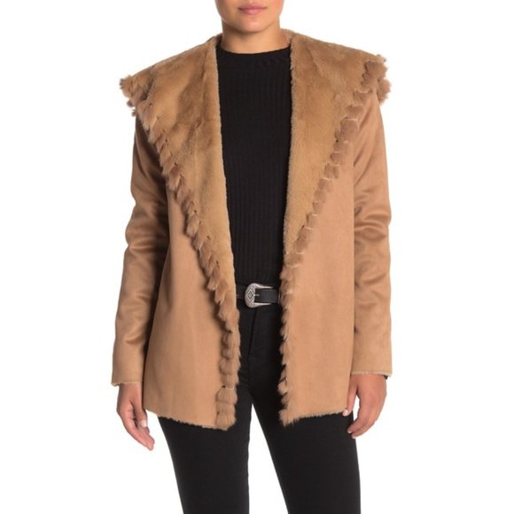 Love Token Jackets & Blazers - Love Token Faux Suede Genuine Rabbit Trim Jacket